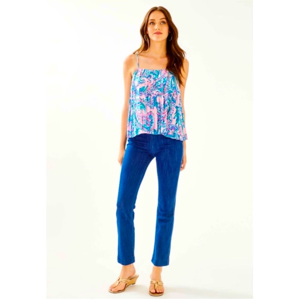Lilly Pulitzer Ocean Cay High Rise Crop Flare Jeans Size 4 Retro 70’s - Picture 2 of 16